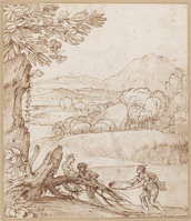 K VI 006
<br/>
Rivierlandschap met figuren
<br/>
<em>Grimaldi, Giovanni Francesco (1606-1680)</em>